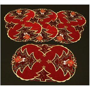 NWT Pine Tree Candle Poinsettia Cutwork Place Mats placemats
